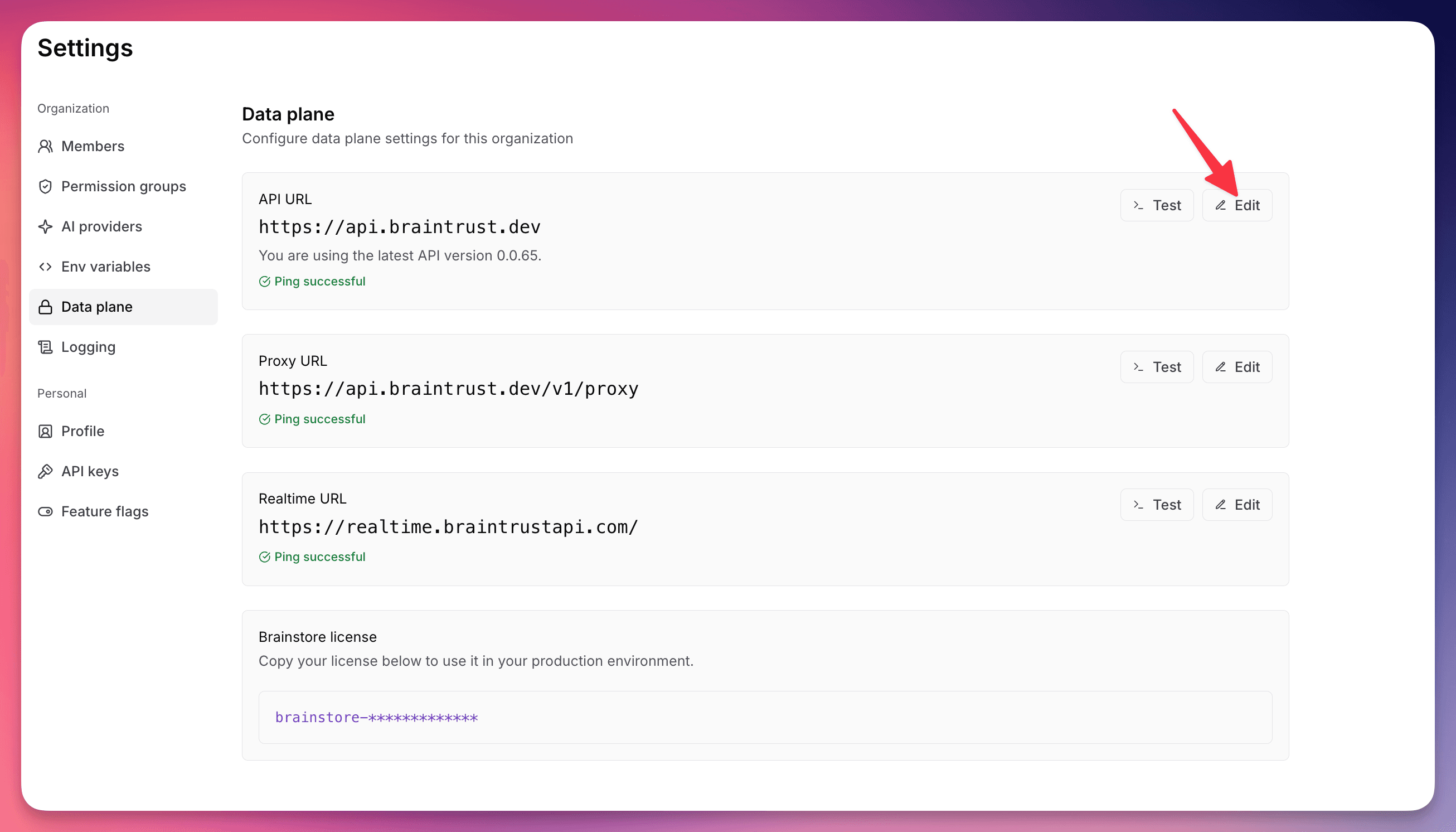 Setting the API URL in Braintrust