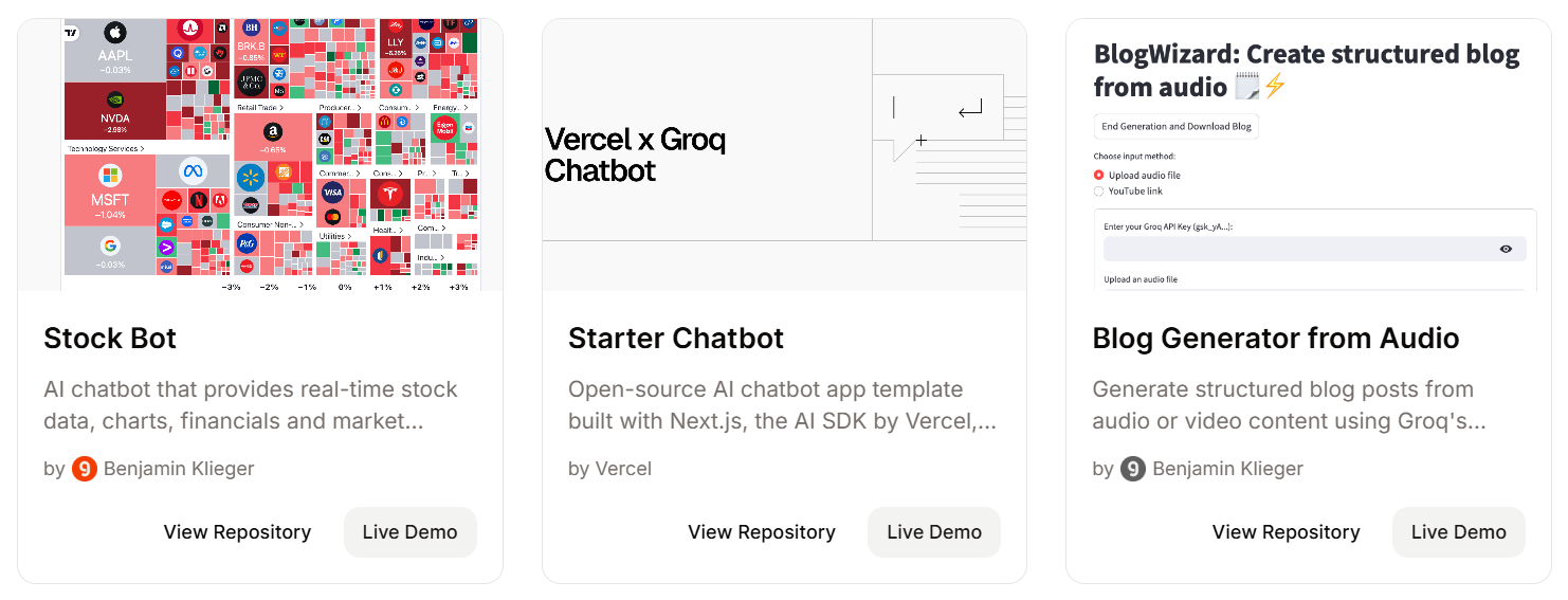Example apps built on the Groq API